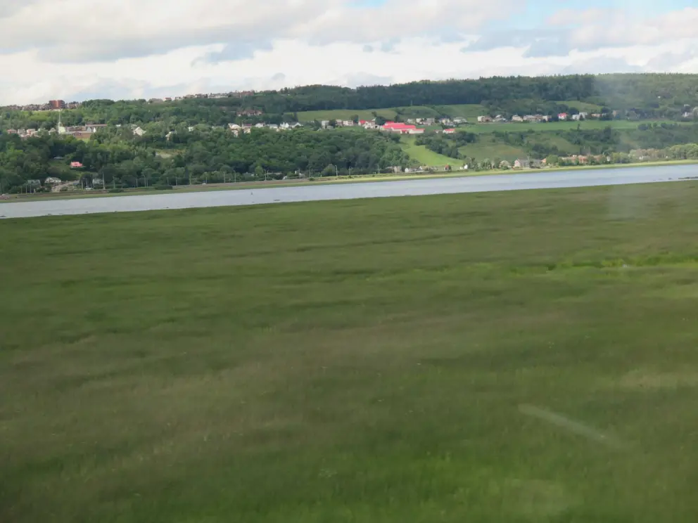 Farmland across the water. 