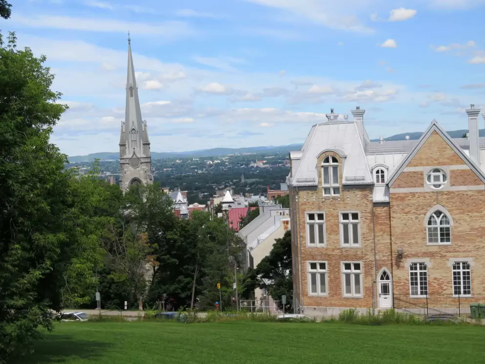 Views from the path, with church spire.