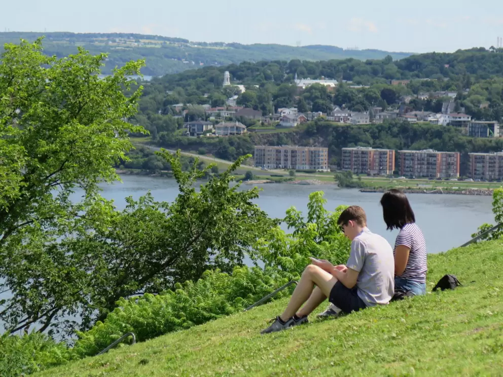 A couple enjoys the views from high up!