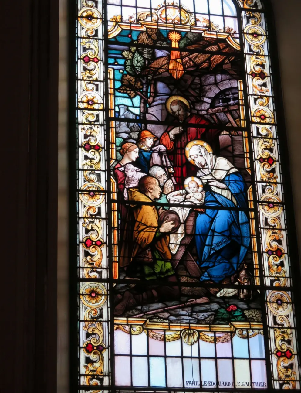 Tall stained glass windows.
