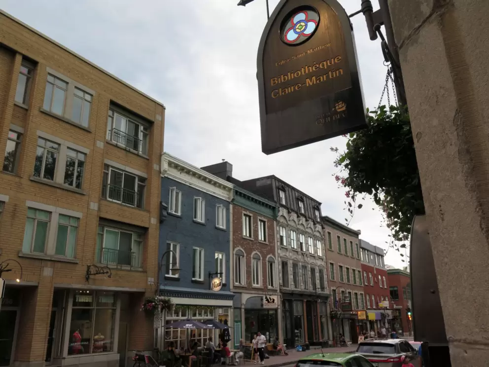 Storefronts outside Bibliotheque Claire-Martin. 