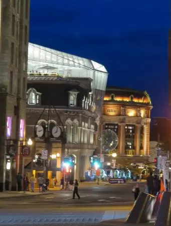 View of Place D'Youville from Blvd Honore-Mercier at night. 