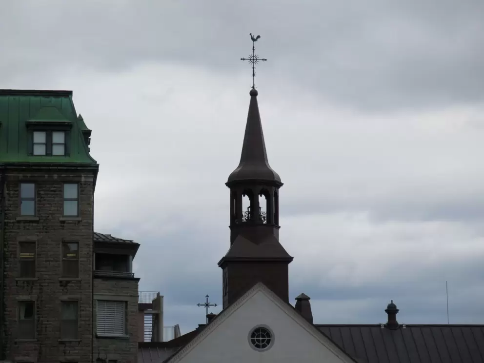 Church steeple in early morning light.