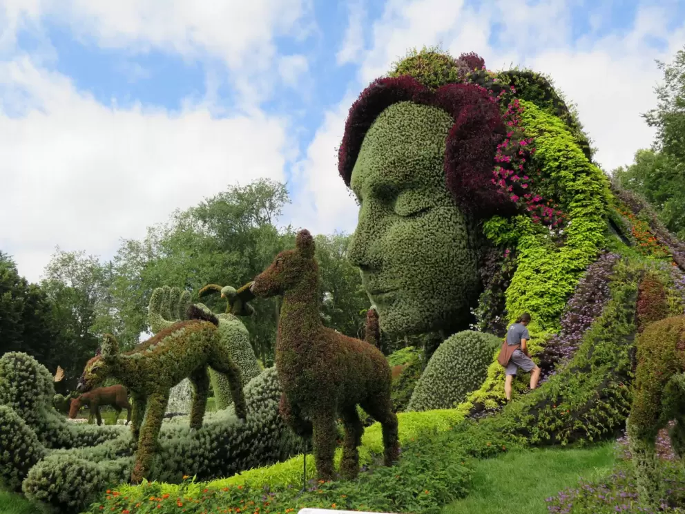 In 2022 there was an amazing exhibit of living sculptures called Mosaicultures. See how large the sculpture is- there is a gardener tending to her hair. 