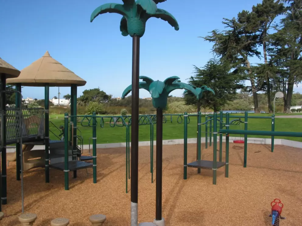 Cool palm trees and stepping stools. 