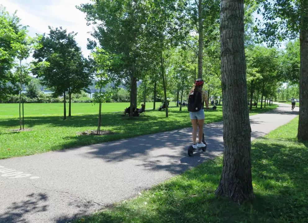 Scooter ride through the park. 