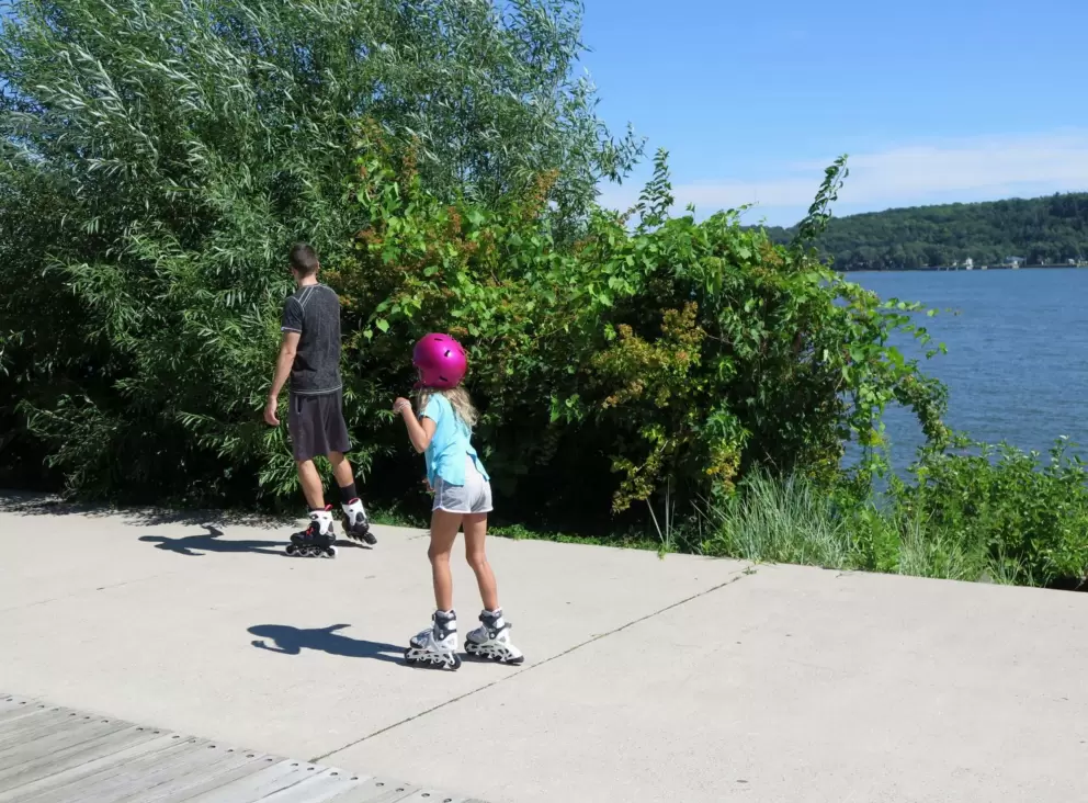 Rollerblading on the waterfront path. 