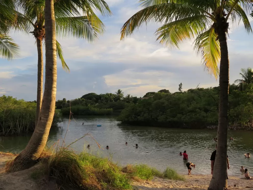 Swimming in the lagoon. 