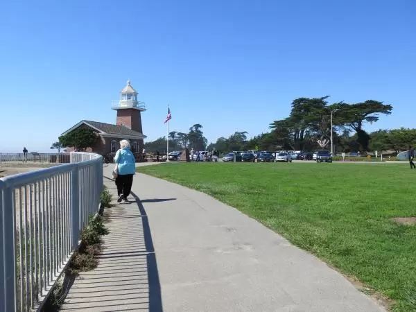 Walking along the path. 