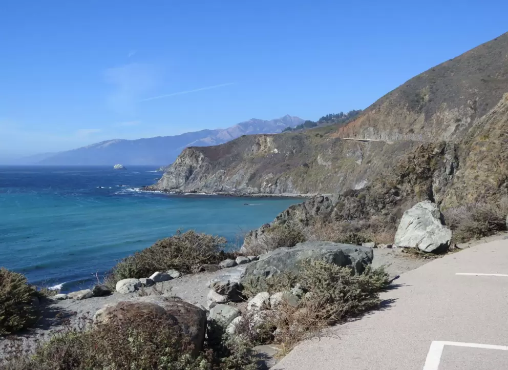 Views of the mountains and headlands at Mill Creek Picnic Area. 