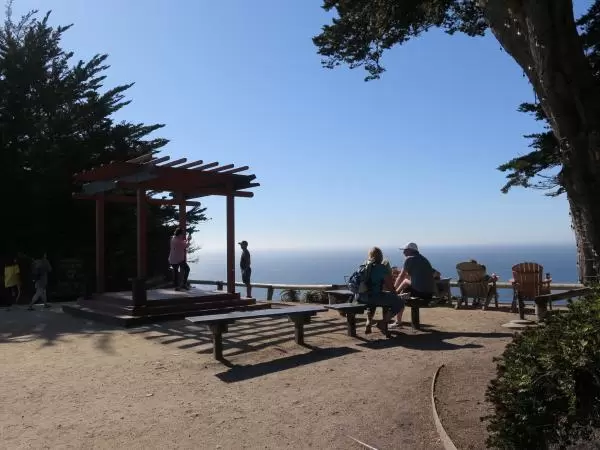 Views high up over the blue ocean at Ragged Point. 