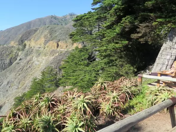 You can see the road hugging the cliffs from Ragged Point. 