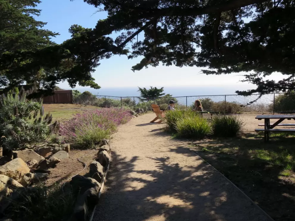 Walking down to the ocean view at Ragged Point. 