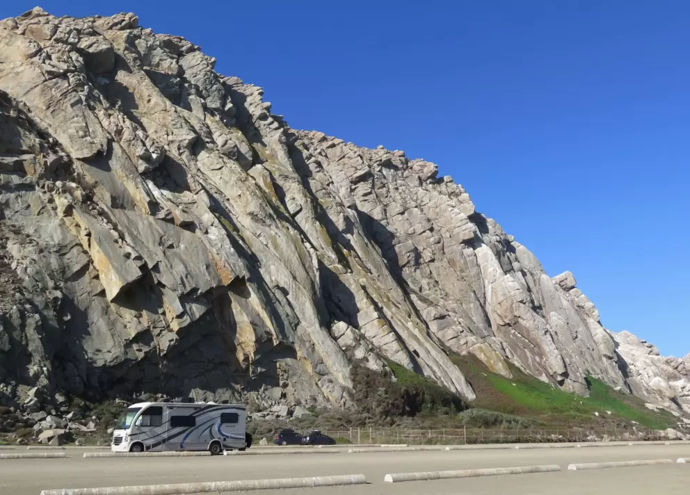The rockface you come to at the end- Morro Rock, a volcanic rock. 