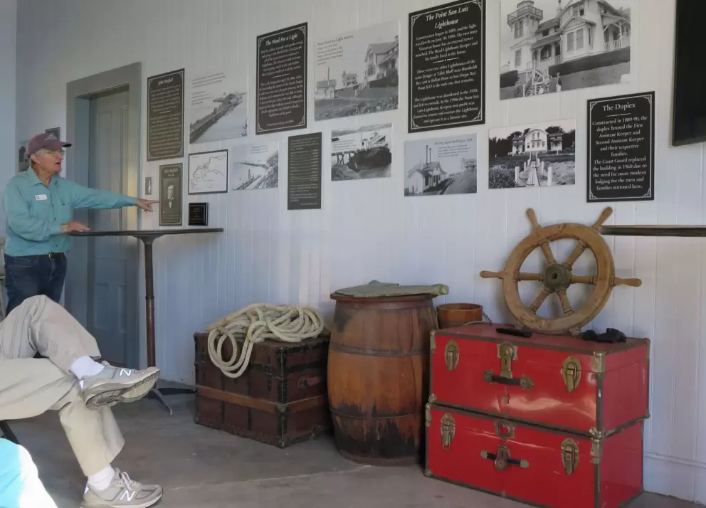 A docent speaks about John Harford and the pier. 