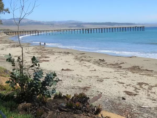 The pier at William R. Hearst Beach, San Simeon Pier, as seen from Hearst Ranch Winery. 