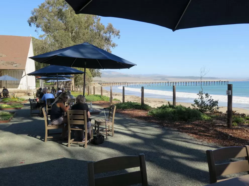 The view from a wine tasting table, at Hearst Ranch Winery. 