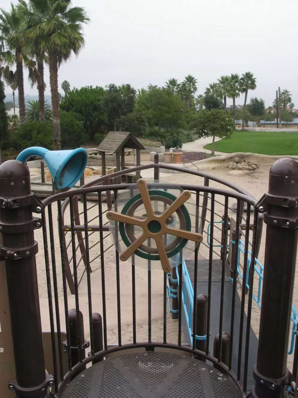 Ship's wheel at the top of the playground. Ahoy Captain!