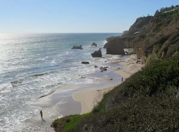 Looking down at the beach and its wonderful rock formations. 