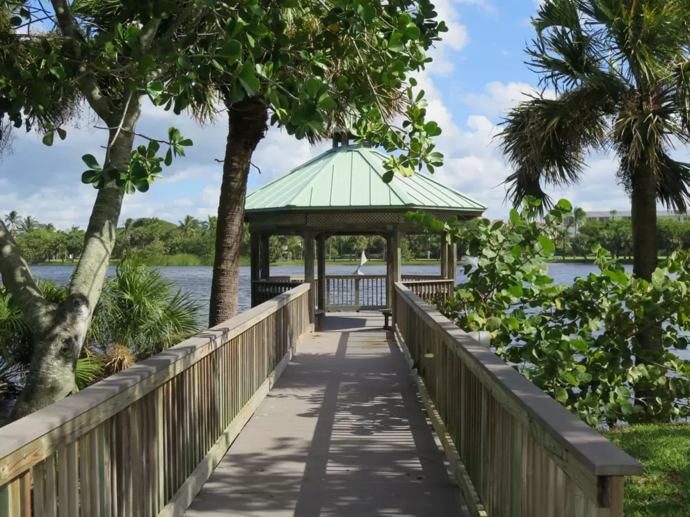 The lovely gazebo at the end of a pier. 