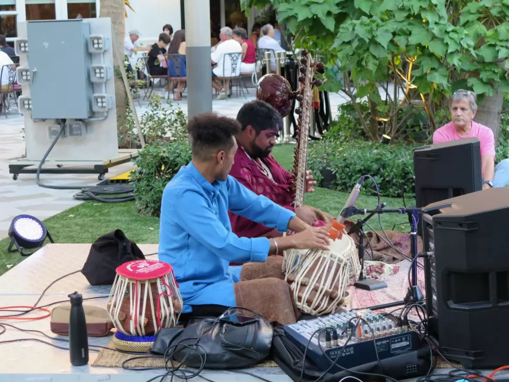 Tabla drum and sitar concert on the lawn. 
