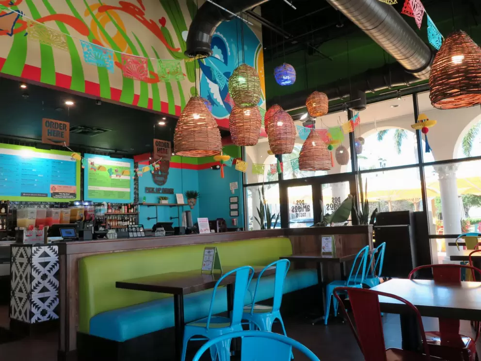 Colorful decor inside Dos Amigos. 