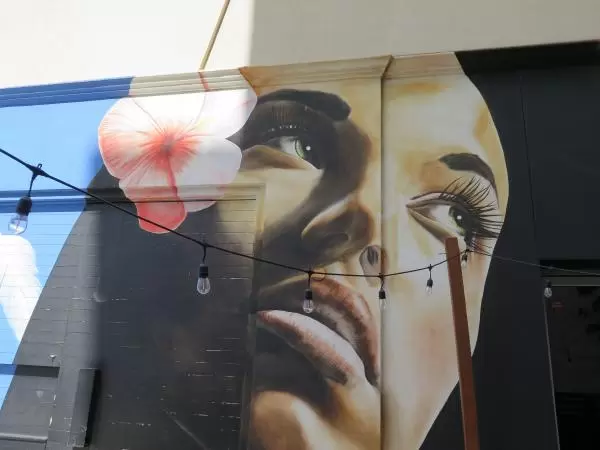 Mural and strung lights. 