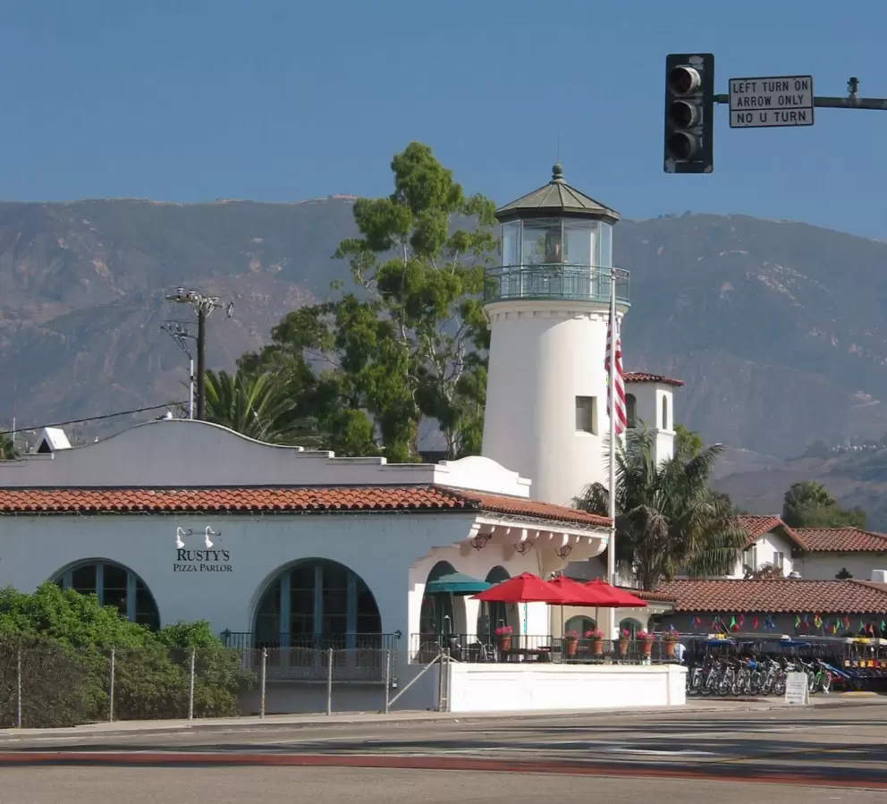 A building that looks like a lighthouse.