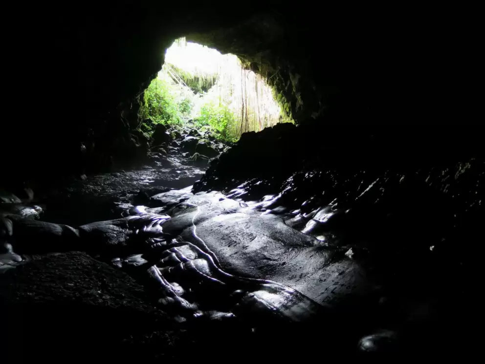 The melty lava rock formations in the cave. 