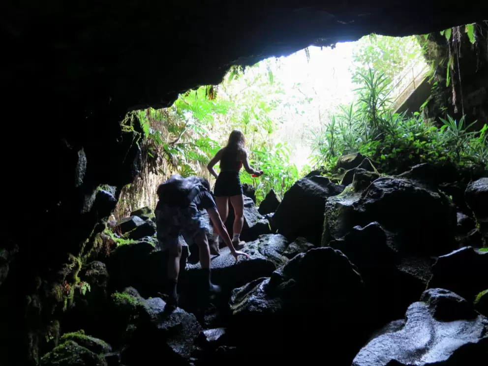 Visitors leaving the cave. 