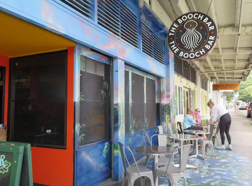 Seating outside The Booch Bar. 