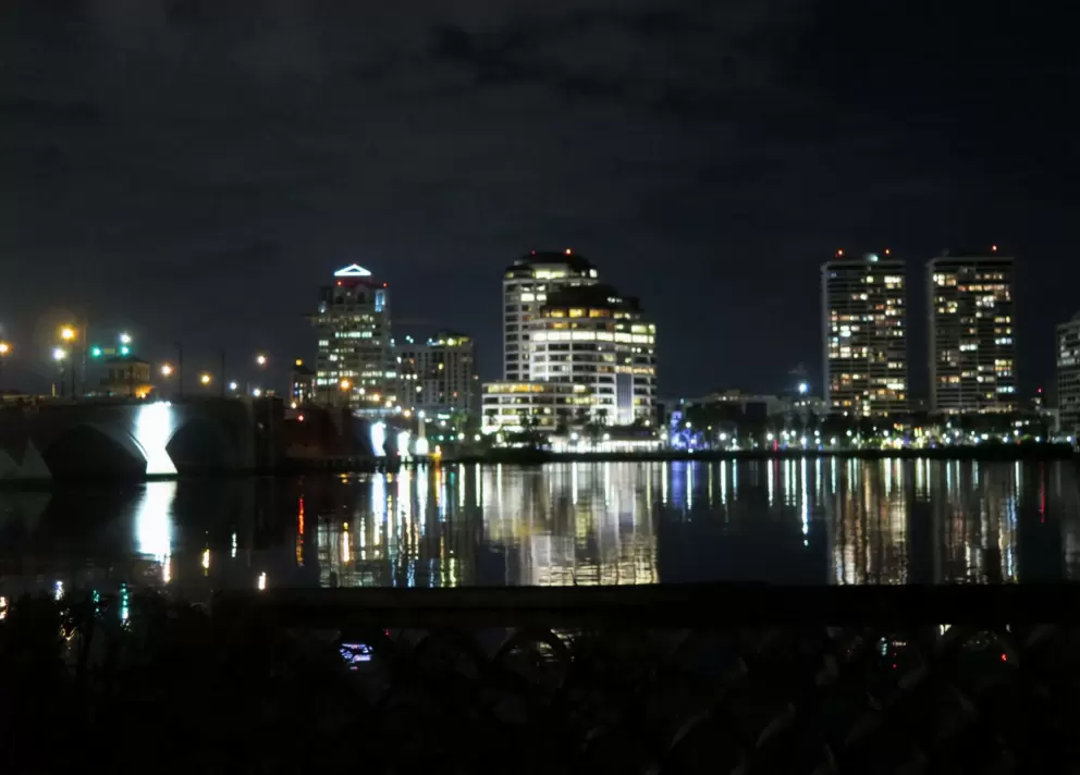 The bridge and perfect buildings at night. 