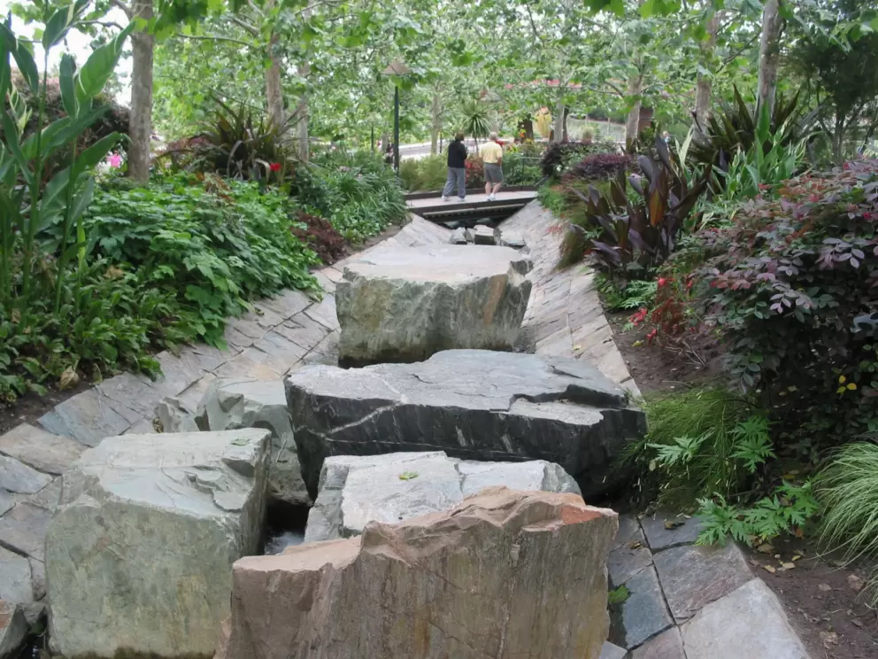 The stream with large cube-like rocks.