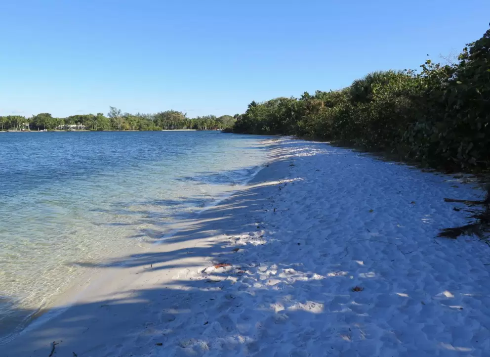 The sugar white sand on the river beach. 