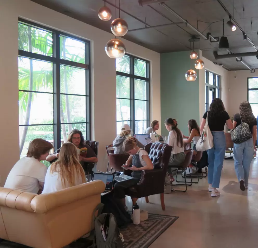 Students hang out at Common Grounds Brew, a 30 min walk south on Olive Ave.