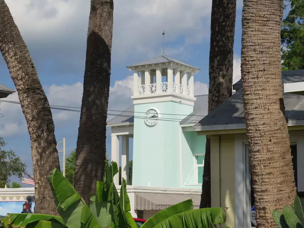 Jensen Beach Community Center with a Caribbean blue tower. 