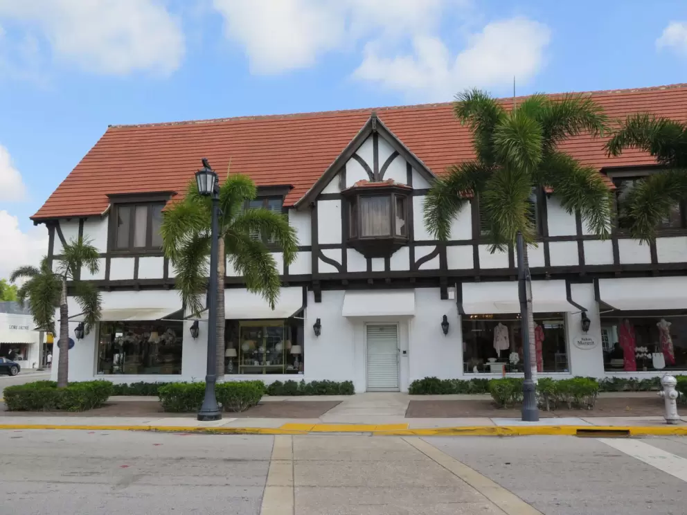 Half-timbered storefronts. 