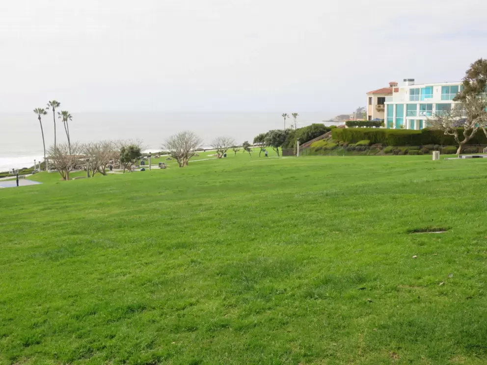 Looking back at the lawn and sea. 