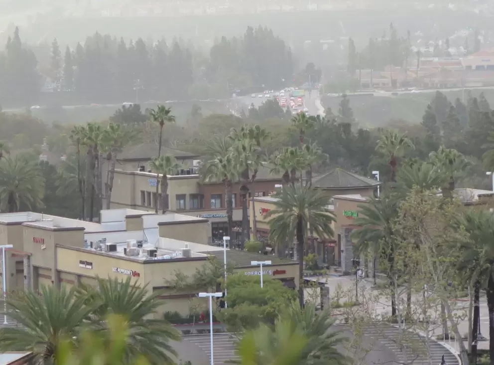 Aliso Viejo Town Center, as seen from Vantis Drive townhouses. 