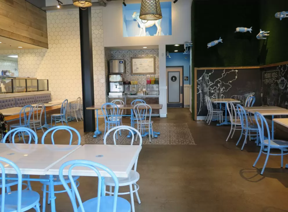 Colorful decor in Mendocino Farms. 