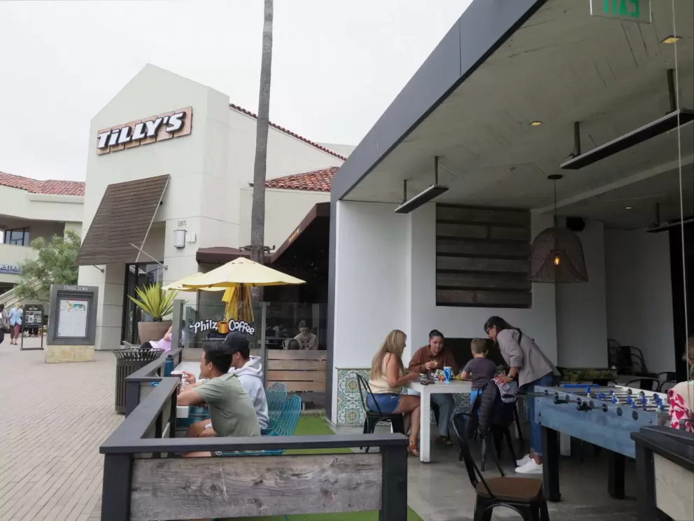 Sitting outside at Urban Plates. 