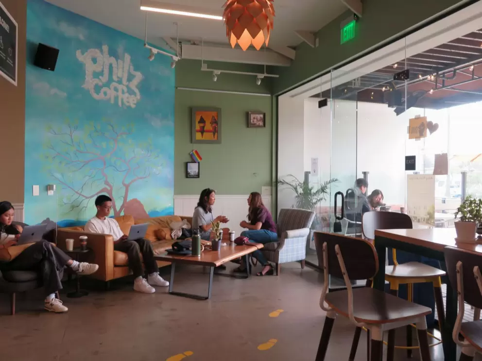 Studying at Philz Coffee. 