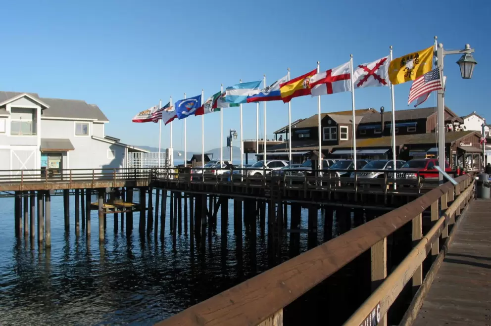 Colorful flags on the pier.