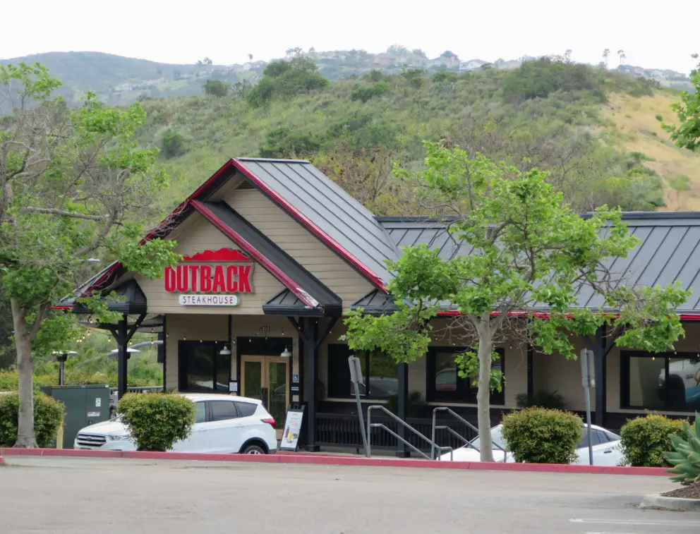 Outback Steakhouse and hills beyond. 