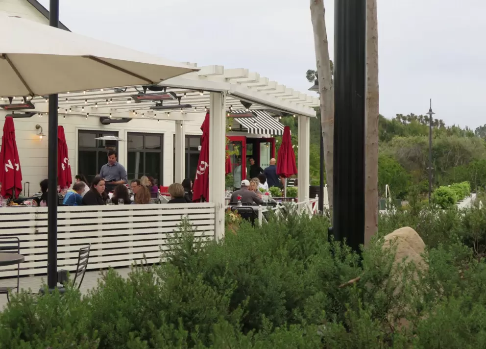 Outdoor seating at a cafe. 