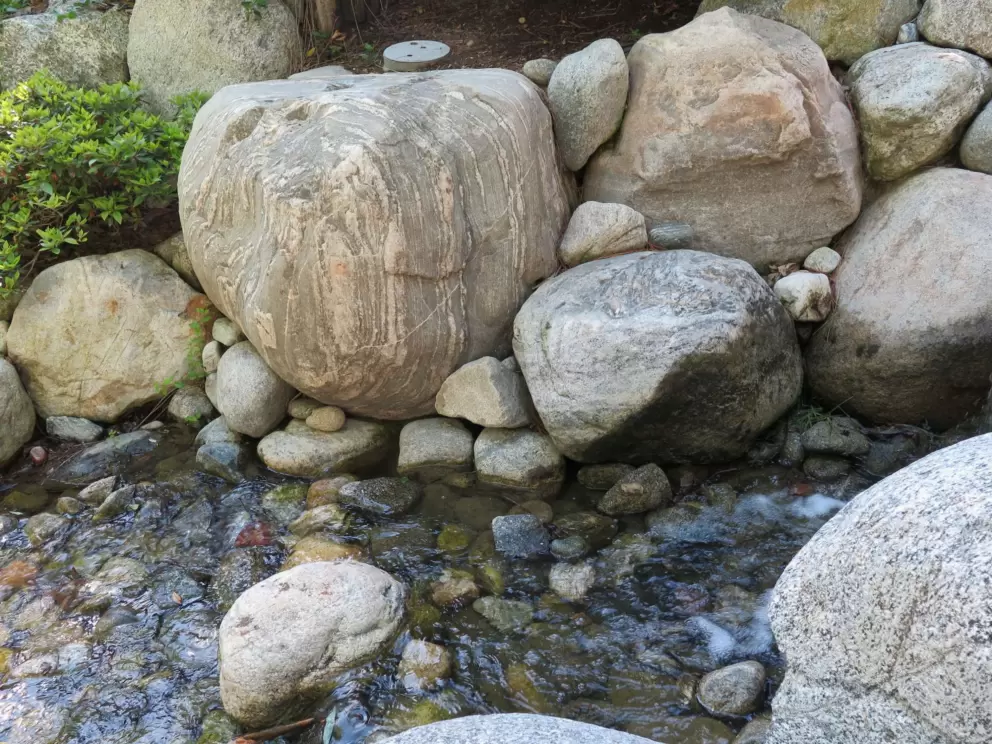 Boulders and rocks in the stream. 