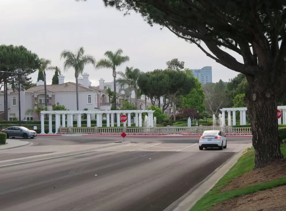 The corner of Shoreline Drive and Renaissance Ave, where a pedestrian path leads to Renaissance Towne Center.