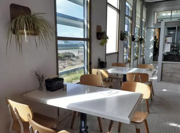 Inside House of Bread, a counter-service cafe that is nearby. 