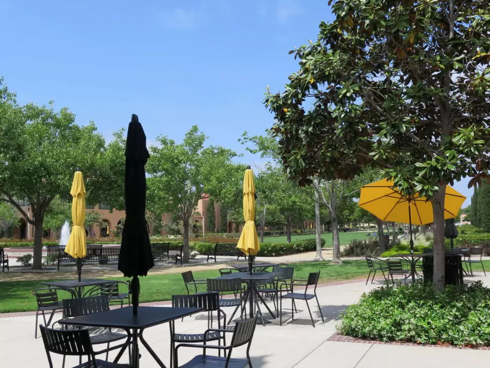 Chairs and tables where you can eat outside. 