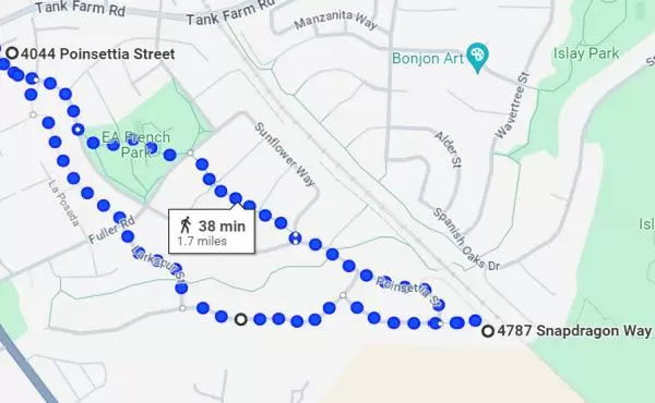 A 1.7 mile loop walk you can do in the neighborhood, some of it on dedicated walking paths. 